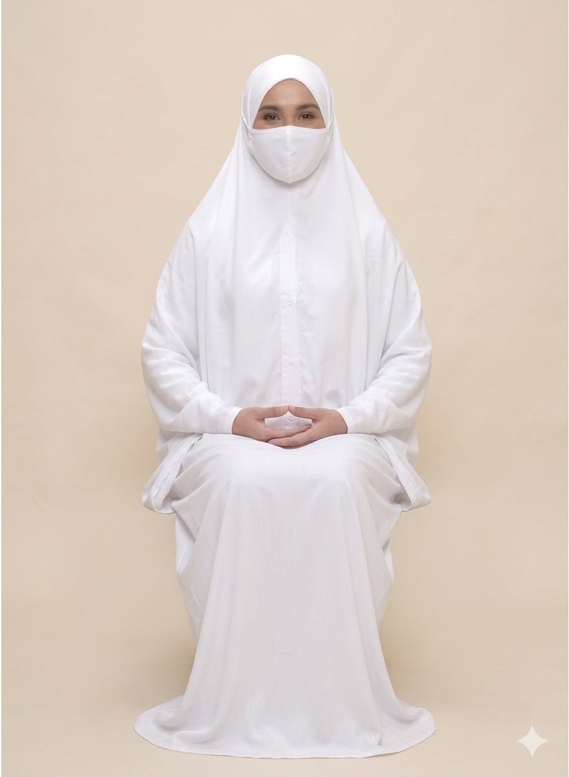 أمياي فستان صلاة للنساء قطعتين، زي كامل للتغطية، مصنوع من قطن ناعم ومريح وقابل للتهوية، مقاس واحد، لون أبيض سادة. - Image 3