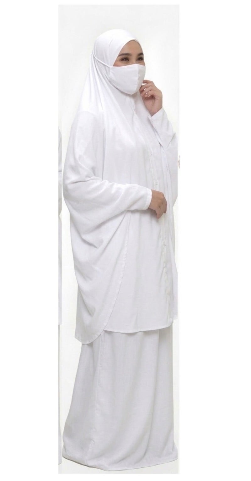 أمياي فستان صلاة للنساء قطعتين، زي كامل للتغطية، مصنوع من قطن ناعم ومريح وقابل للتهوية، مقاس واحد، لون أبيض سادة. - Image 1
