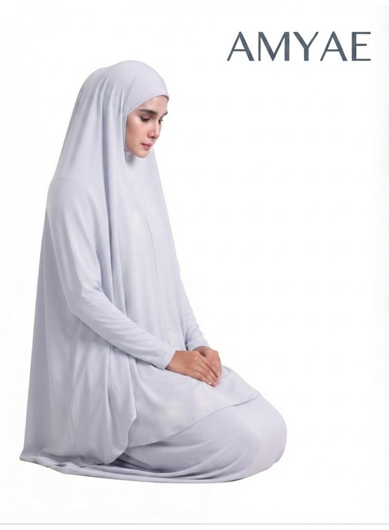 أمياي **فستان صلاة إسلامي للنساء من قطعتين | طقم جلباب للصلاة | عباية صلاة بأكمام طويلة | ملابس صلاة محتشمة للنساء | فستان صلاة ونماز | مستلزمات العمرة والحج ورمضان | مقاس واحد | مجموعة أمياي - Image 3