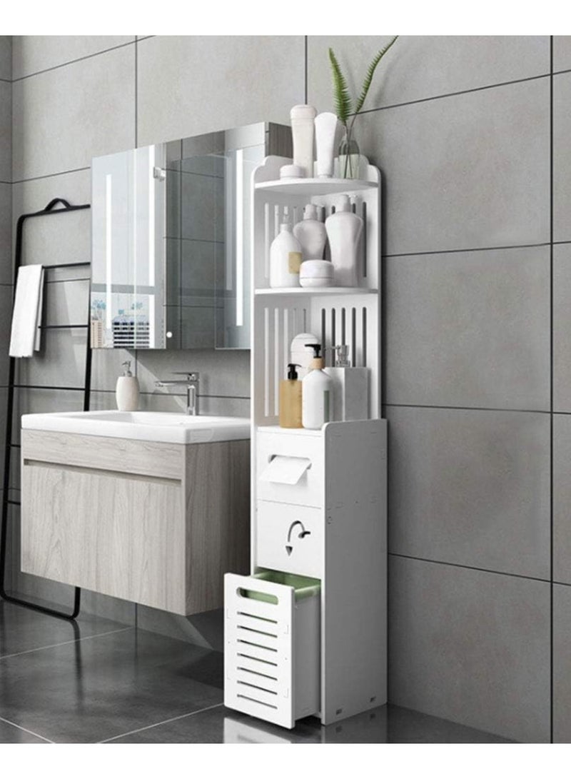 LINGWEI Corner Storage Cabinet - 120cm Freestanding Bathroom Organizer Shelf, Slim Space-Saving Tower, Durable White Plastic Furniture for Small Spaces, Laundry, and Home Storage - Image 1