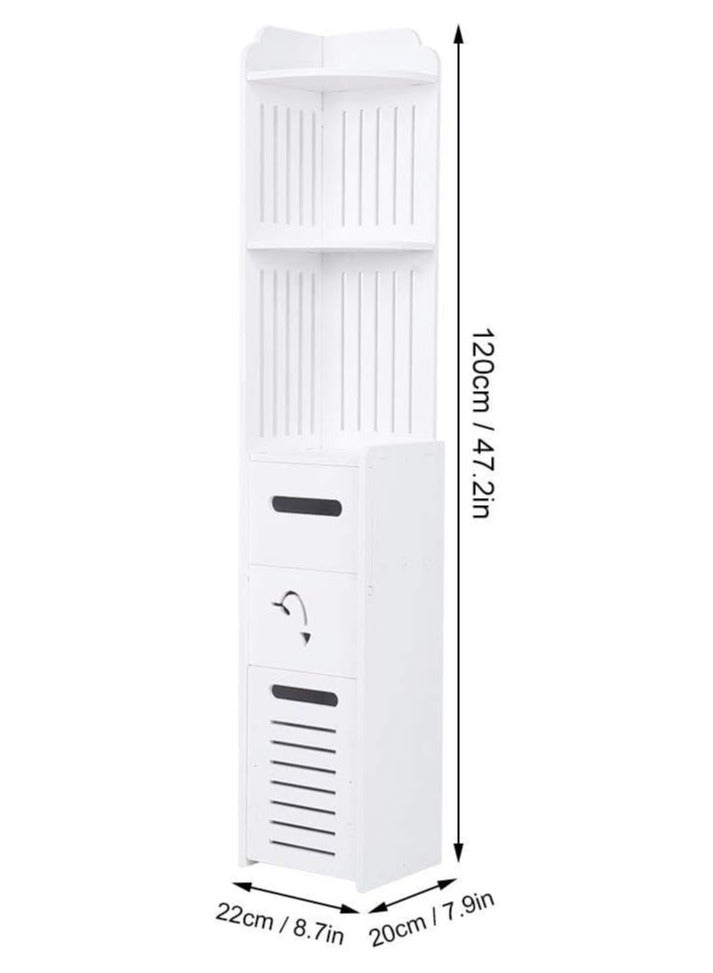 LINGWEI Corner Storage Cabinet - 120cm Freestanding Bathroom Organizer Shelf, Slim Space-Saving Tower, Durable White Plastic Furniture for Small Spaces, Laundry, and Home Storage - Image 4