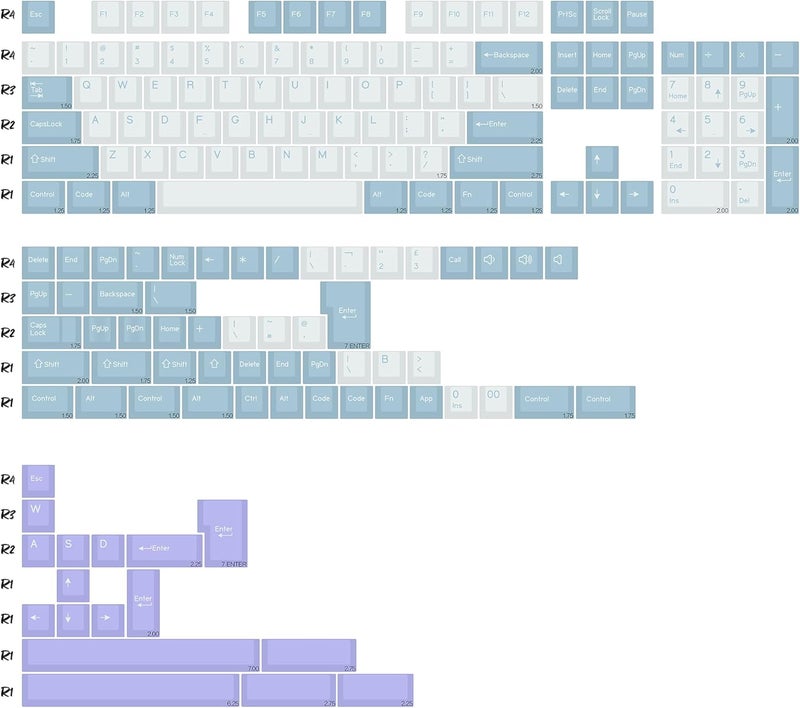 KBDiy Illusion PBT Double Shot Keycap Set,176 Keys Cute Blue Custom Key Cap Keycaps 70 Percent Cherry Profile Keycaps for 61/64/68/84/87/100/104/108 Mechanical Keyboard - Image 2