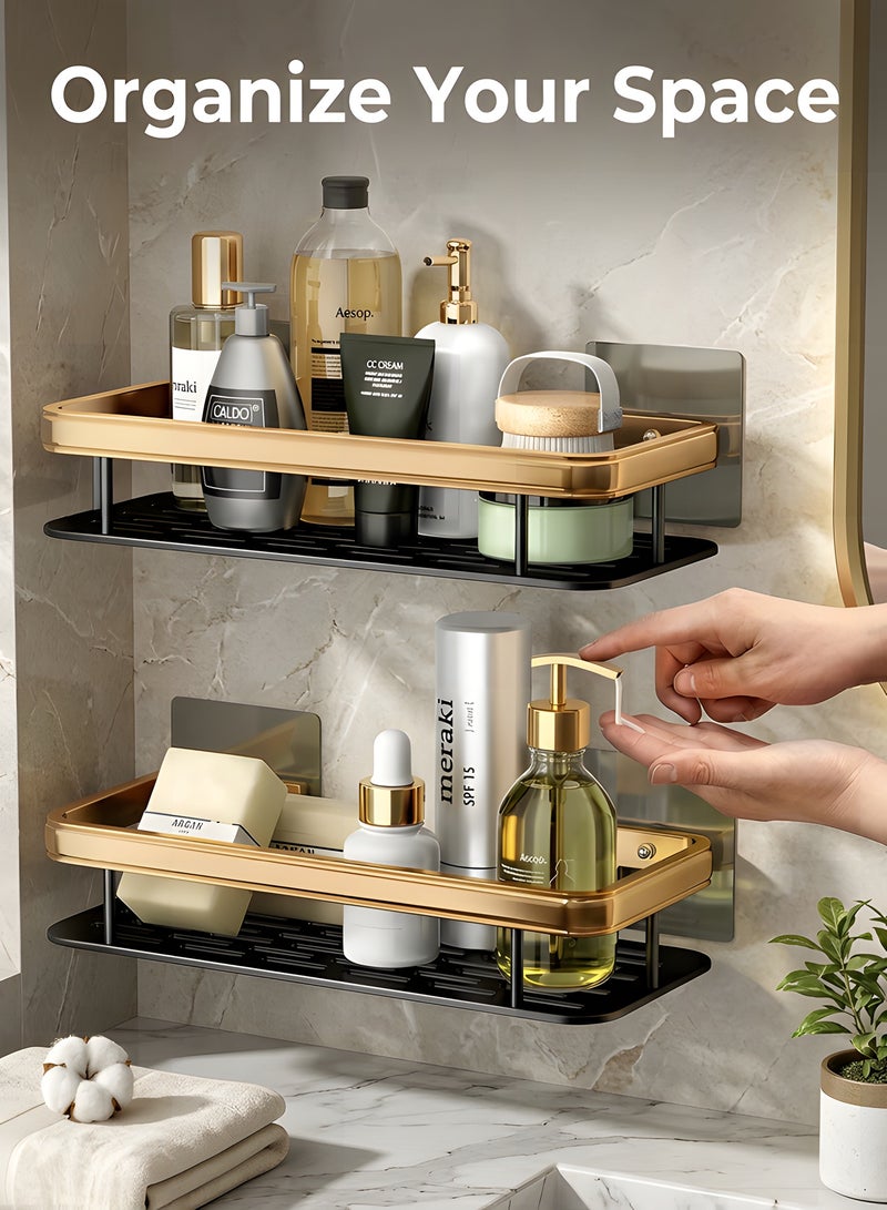 بيوينتي منظم رفوف حمام من الفولاذ المقاوم للصدأ ضد الصدأ بدون حفر، رف لتنظيم مستلزمات الحمام، رفوف حمام مثبتة على الحائط في الحمام أو المطبخ، سلة رفوف حمام. - Image 3