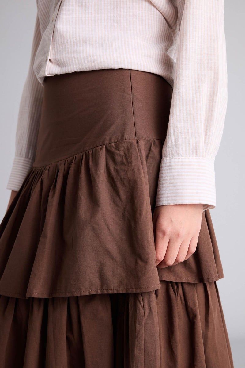 DeFacto Brown Woman A Cut Voile Maxi Skirt Casual - Image 5