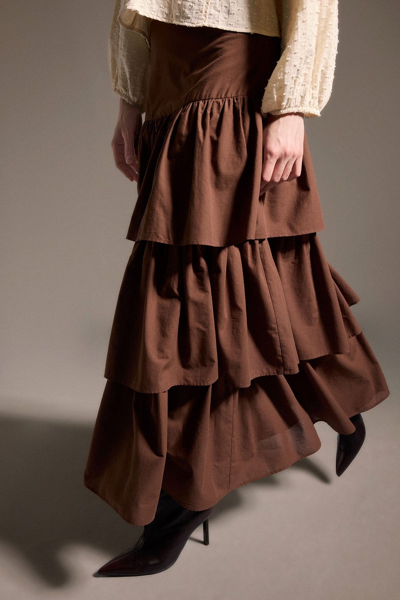 DeFacto Brown Woman A Cut Voile Maxi Skirt Casual - Image 3