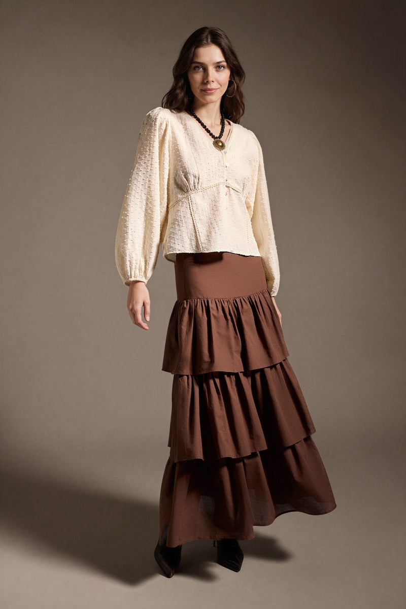 DeFacto Brown Woman A Cut Voile Maxi Skirt Casual - Image 2