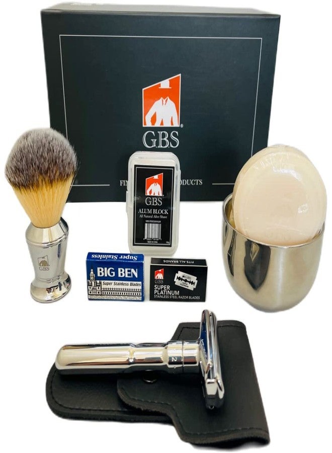 G.B.S Men's Shaving Set, Double Edge Safety Razor, Shaving Brush, Shaving Bowl, Soap, Leather Case, 20 Blades - Image 1