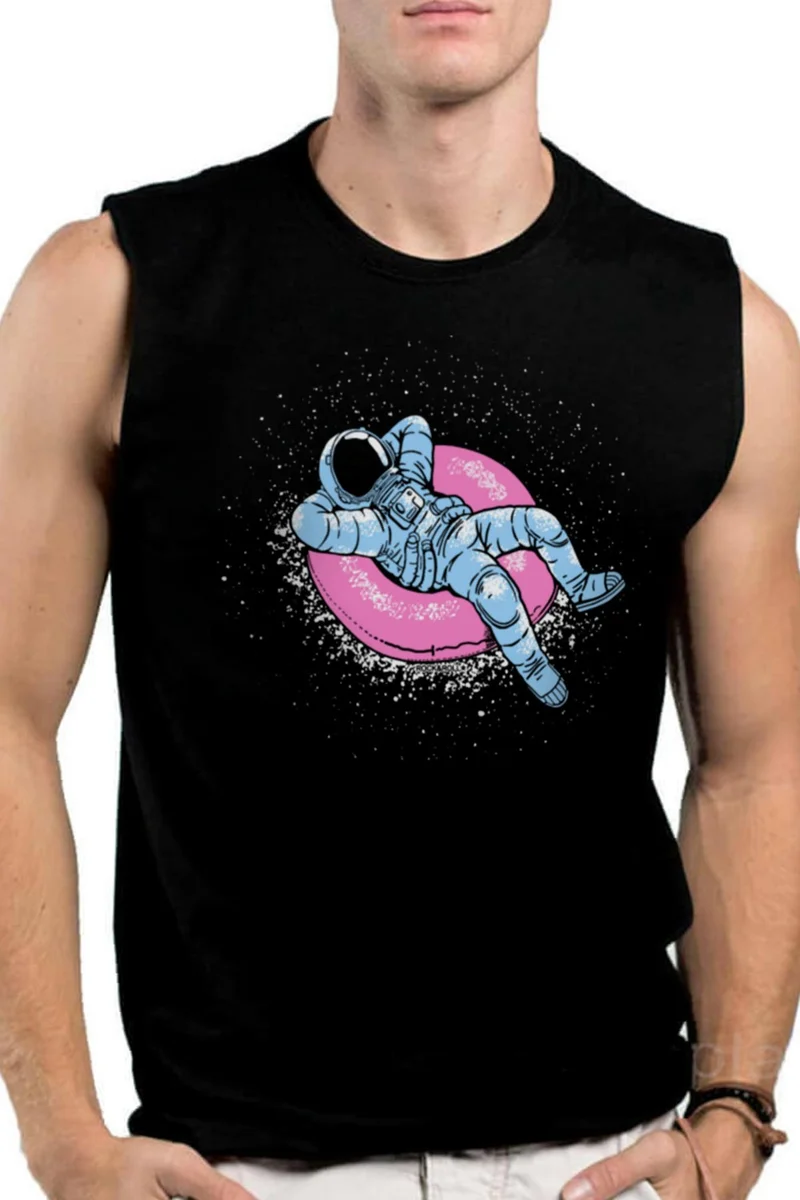 روك اند رول Astronaut in the Pool Black Cut-Off Sleeve | Sleeveless Men's T-Shirt | Athlete