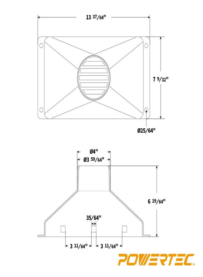 باورتيك غطاء الغبار POWERTEC 70169V Mini Gulp مع منفذ داخلي 4 بوصات، وصلة تجميع الغبار البلاستيكية ABS لخرطوم تجميع الغبار للأعمال الخشبية - Image 4