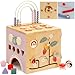Pillowhale 8in1 Wooden Activity Cube for Toddlers 13 Montessori Learning Toy with Bead Maze Shape Sorter Sliding Tracks Clock Educational Play Cube for Baby 12M - Image 2