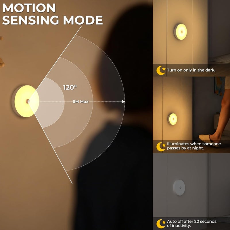 TobeBright Motion Sensor Lights, LED Puck Lights with Remote Control, Rechargeable Motion Sensor Night Light Indoor Stick on Lights for Closet, Stair, Bedroom(6 Packs) - Image 4