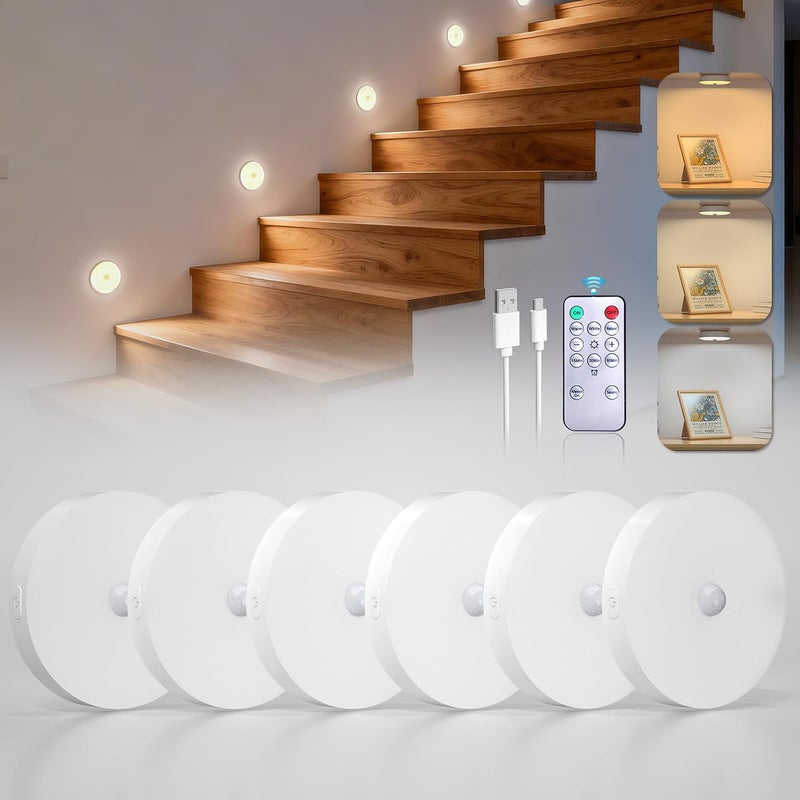 TobeBright Motion Sensor Lights, LED Puck Lights with Remote Control, Rechargeable Motion Sensor Night Light Indoor Stick on Lights for Closet, Stair, Bedroom(6 Packs) - Image 1