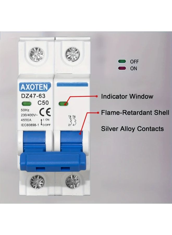 AXOTEN Compact Air Switch 50A 2P Micro Circuit Breaker C45 110V 220V Industrial Protective Device - Image 2