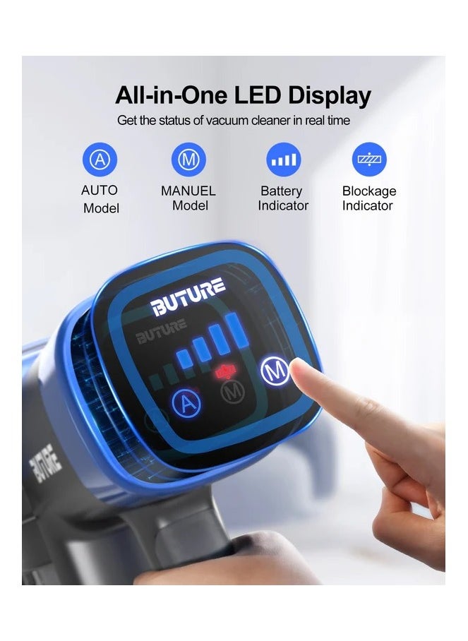 BuTure - Buture Powerful Cordless Vacuum Cleaner, Up to 38Kpa 450W Motor, with Touch Screen, Automatic Mode to Switch Between Hard Floor/Carpet, Removable Battery (VC50 Blue) - Image 1