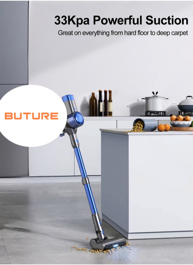 BuTure - Buture Powerful Cordless Vacuum Cleaner, Up to 38Kpa 450W Motor, with Touch Screen, Automatic Mode to Switch Between Hard Floor/Carpet, Removable Battery (VC50 Blue) - Image 1