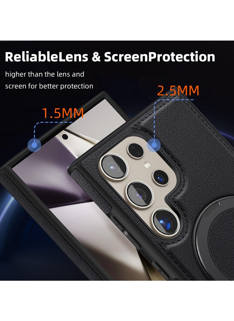 ICARLUS For Samsung Galaxy S23 Ultra PU Leather+PC+TPU Phone Cover Ring Kickstand Magnetic Phone Case - Black  - Image 4