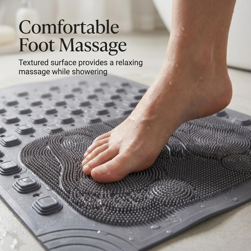 Non-Slip Bath Mat for Bathtub and Shower with Strong Suction Cups, Foot Massage and Drain Holes, Durable Silicone Material, 70x40cm - Grey - Image 4