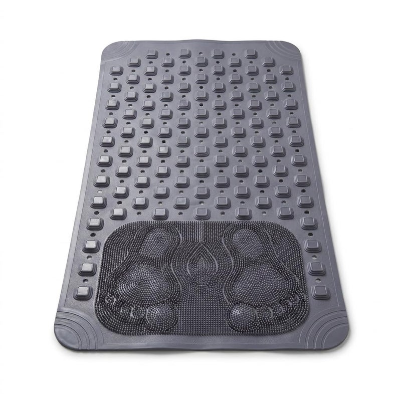 Non-Slip Bath Mat for Bathtub and Shower with Strong Suction Cups, Foot Massage and Drain Holes, Durable Silicone Material, 70x40cm - Grey - Image 1