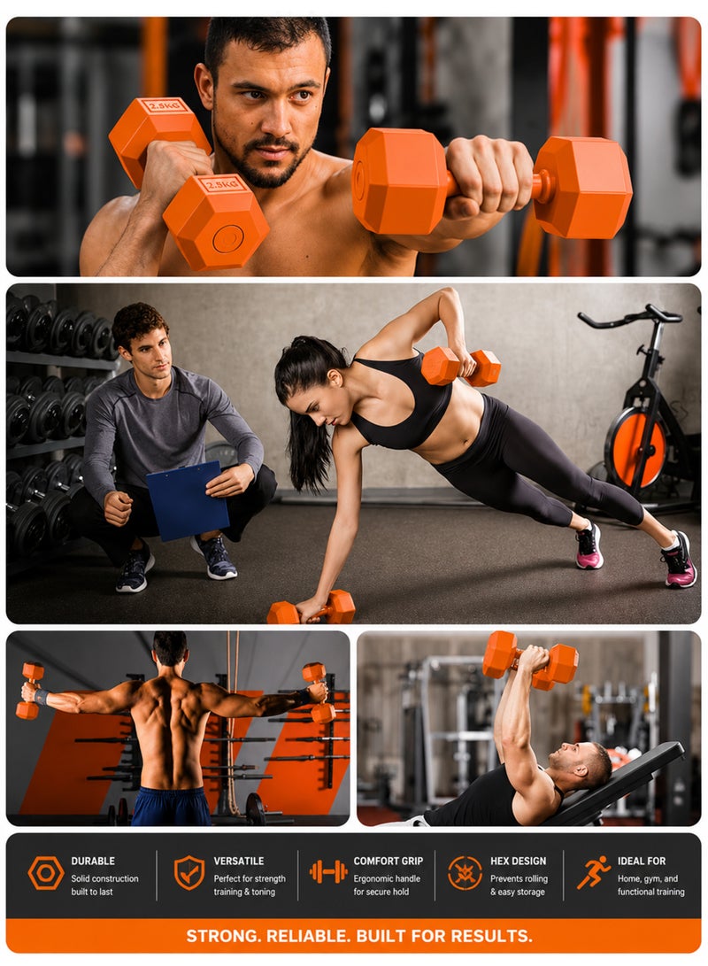 DBLEW 2 Pcs Hexagonal Dumbbells Set For Fitness And Strength PVC Coated Hand Weights Home Gym Equipment for Men and Women Arms Bicep Curl Push Ups Bodybuilding Whole Body Workout Strength Training Anti Slip Anti Roll Available in 1kg 2kg 3kg 4kg 5kg 6kg 7kg 8kg 9kg 10kg Each Dumbbell - Image 4