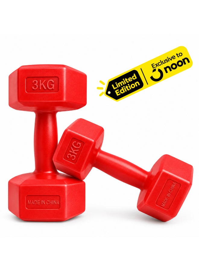 DBLEW 3kg Hexagonal Dumbbells (2 Piece) Set For Fitness And Strength PVC Coated Hand Weights Home Gym Equipment for Men and Women Arms Bicep Curl Push Ups Bodybuilding Whole Body Workout Strength Training Anti Slip Anti Roll - Image 1