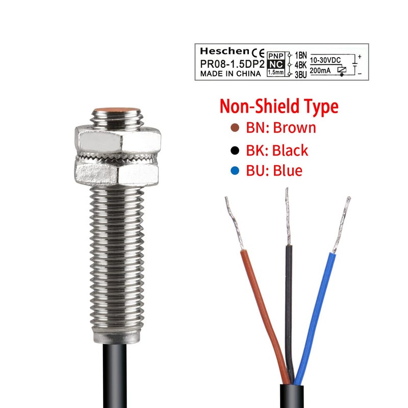 Heschen M8 Inductive Proximity Sensor Switch PR08-1.5DC Cylindrical Type Detector 1.5mm DC12-24V 2-Wire NC(Normally Closed) CE - Image 4