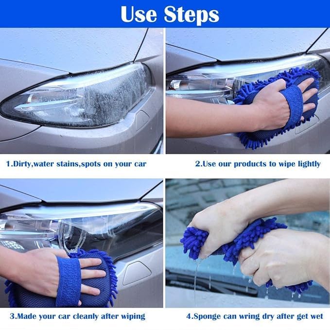 Zepdos Microfiber Chenille Cleaning Sponge Pad with Hand Strap – Super Absorbent Scratch-Free Car Wash & Multipurpose Cleaning Sponge for Home, Kitchen & Furniture (Blue) (Pack of 1) - Image 4