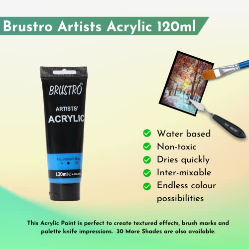 BRUSTRO Artists Acrylic Paint 120ml Fluorescent Blue | Ideal for Paper, Canvas, Water-Based Colours, Non-Toxic, Inter-mixable Colors, Crafters, Fine Art Students and Professionals - Image 2