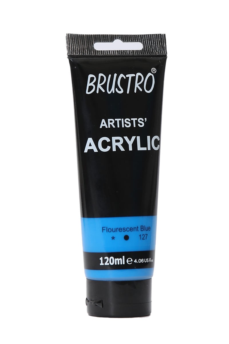 BRUSTRO Artists Acrylic Paint 120ml Fluorescent Blue | Ideal for Paper, Canvas, Water-Based Colours, Non-Toxic, Inter-mixable Colors, Crafters, Fine Art Students and Professionals - Image 1