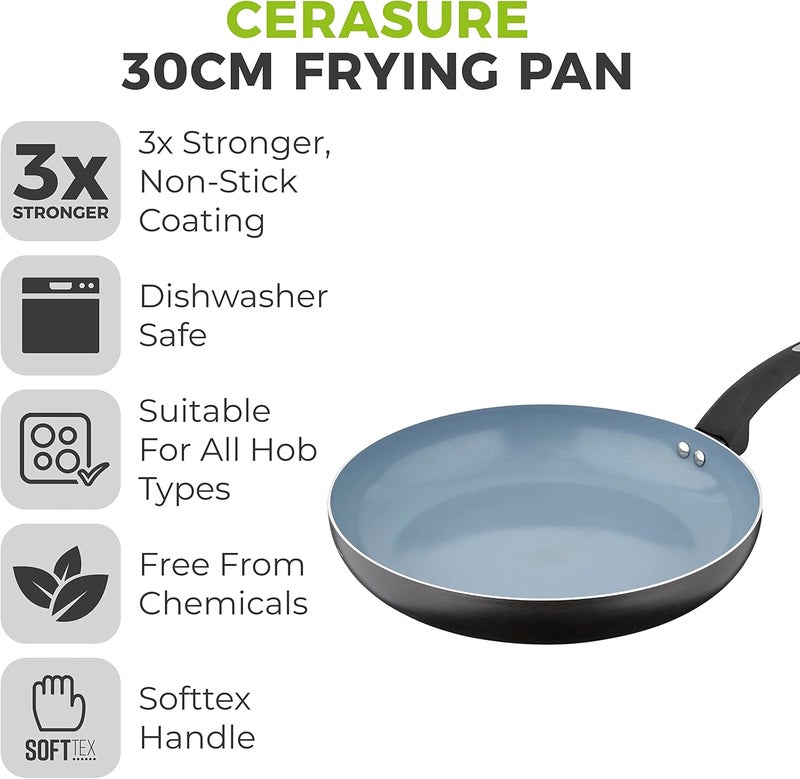 Tower T80353 Cerasure 30 cm Fry Pan with Non-Stick Coating, Suitable for all Hob Types, Black - Image 2