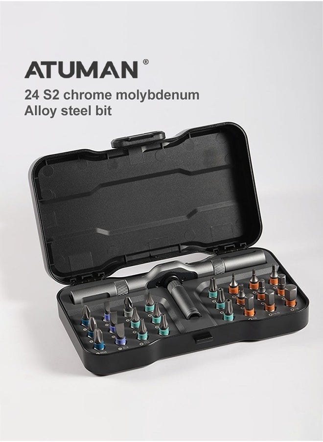 ATuMan - ATuMan RS1 Ratchet Screwdriver – 24 Bits for 18 Applications, Seamless Ratchet Handle, Ultra-Hard Aluminum Alloy, Lightweight & Versatile - Image 1