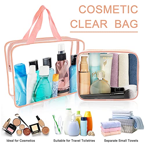 APREUTY Clear Makeup Bags, TSA Approved 6 Pcs Cosmetic Makeup Bags Set Clear PVC with Zipper Handle Portable Travel Luggage Pouch Airport Airline Vacation Organization (Pink) - Image 2