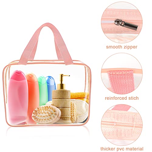 APREUTY Clear Makeup Bags, TSA Approved 6 Pcs Cosmetic Makeup Bags Set Clear PVC with Zipper Handle Portable Travel Luggage Pouch Airport Airline Vacation Organization (Pink) - Image 5