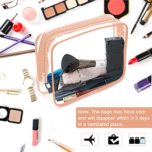 APREUTY Clear Makeup Bags, TSA Approved 6 Pcs Cosmetic Makeup Bags Set Clear PVC with Zipper Handle Portable Travel Luggage Pouch Airport Airline Vacation Organization (Pink) - Image 4