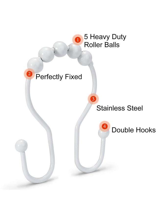 Goowin Goowin Shower Curtain Hooks, 12 Pcs Shower Curtain Rings, Stainless Steel Shower Curtain Hooks Rings Rust Proof, Smooth Sliding Anti-Drop Double Shower Hooks for Shower Curtain, Rods (White)  - Image 3