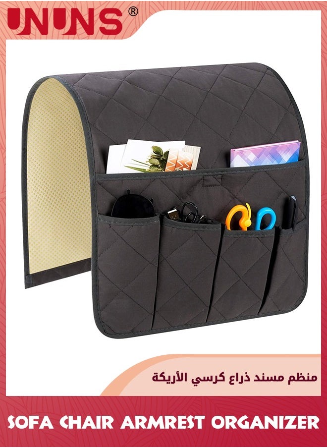 UNUNS Sofa Chair Armrest Organizer,Non-Slip Couch Sofa Chair Armrest Organizer With 5 Pockets,For Smart Phone,Book,Magazines,Ipad,TV Remote Control Holder  - Image 1