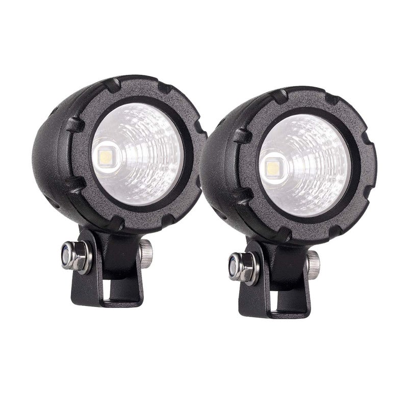 Super Bright Offroad 1.7" Round Motorcycle LED Fog Light Pods, 6000K Cool-White Long Range Flood Beam, Rugged Die-Cast Aluminum Housing, Corrosion & Vibration Resistant Waterproof, 12V/24V DC, 2-Pack
