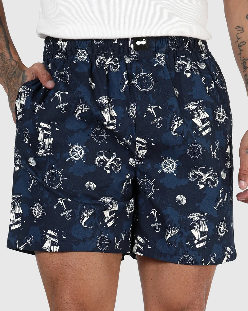 bewakoof Men's Moonlit Ocean Blue All Over Printed Boxers
