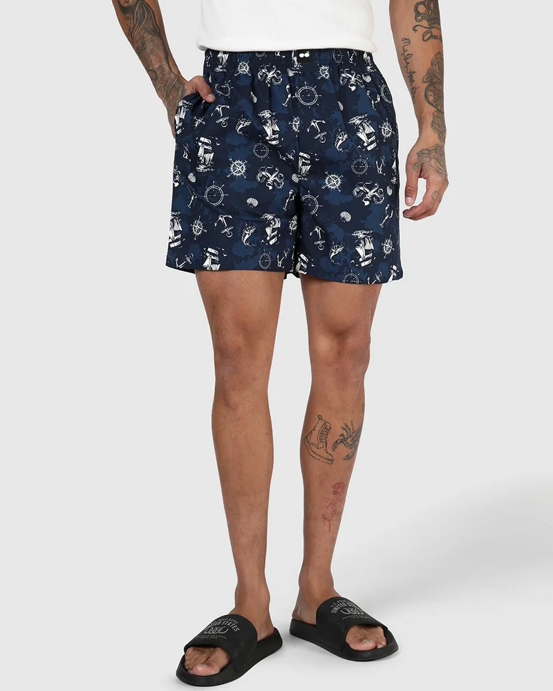 bewakoof Men's Moonlit Ocean Blue All Over Printed Boxers