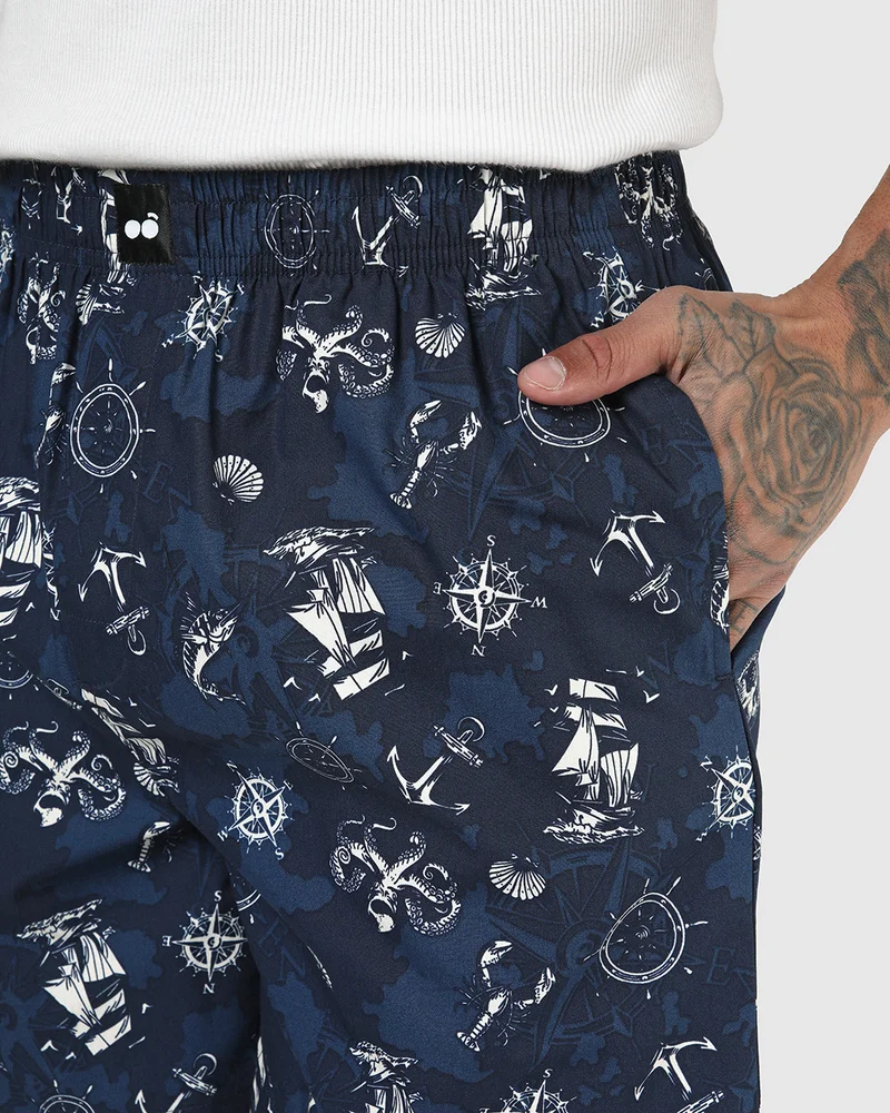 bewakoof  Men's Moonlit Ocean Blue All Over Printed Boxers for Men | Best Price UAE