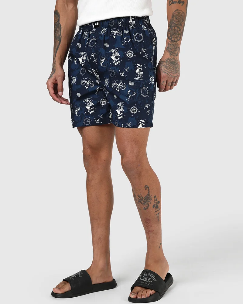 bewakoof  Men's Moonlit Ocean Blue All Over Printed Boxers for Men | Best Price UAE