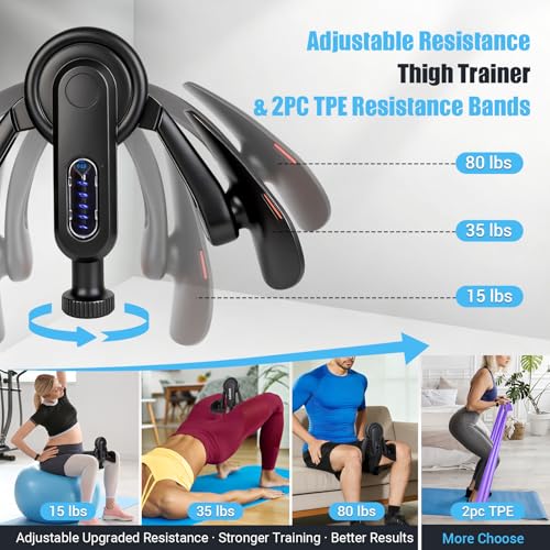 ODCPN Inner Thigh Exerciser for Women, 15-80 LB Adjustable Resistance Thigh Trainer with Resistance Band(2PC), Thigh Workout Kegel Equipment for Pelvic Floor Muscle, Shaping, Yoga & Home Fitness - Image 2