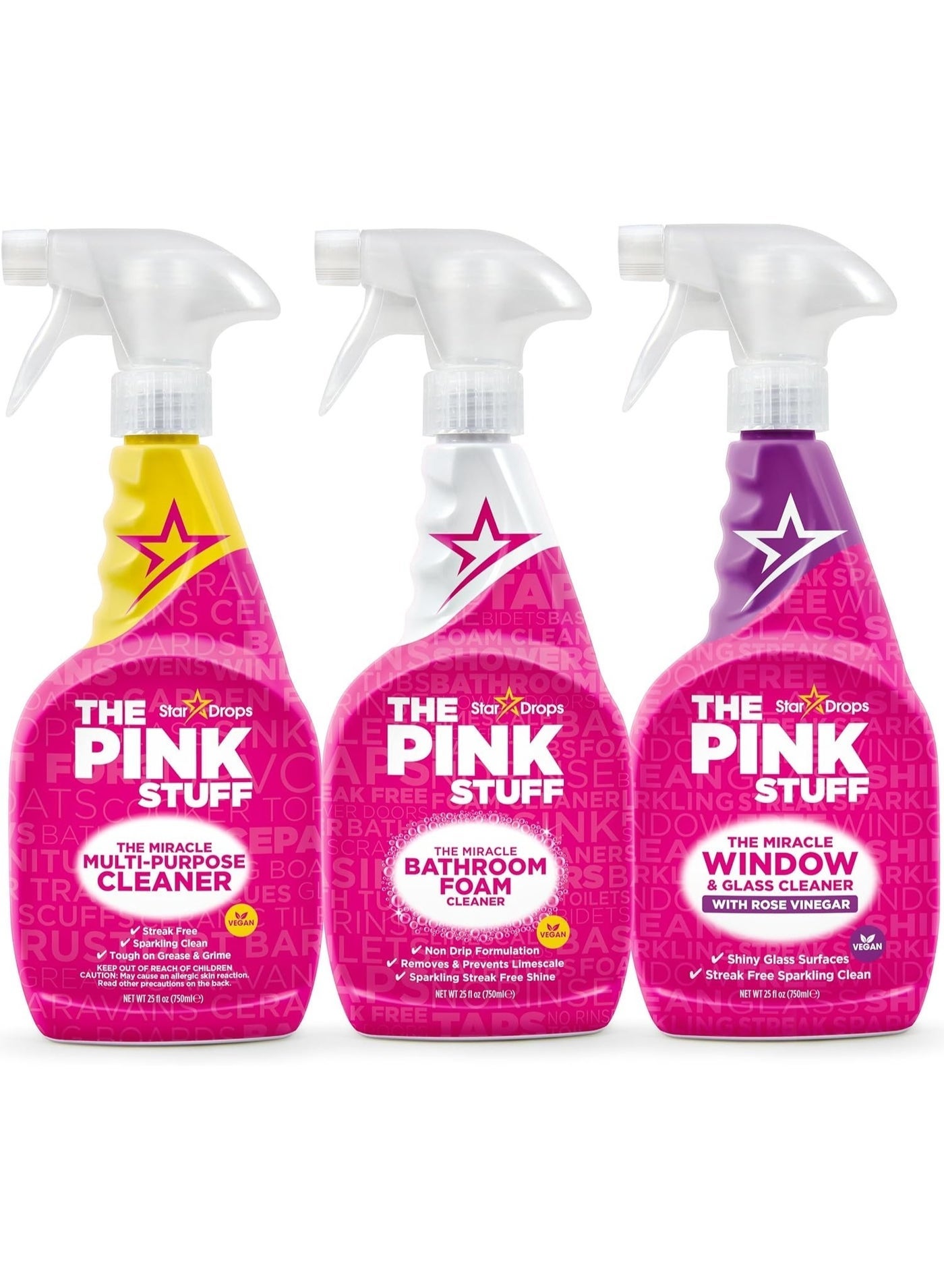 Stardrops The Pink Stuff Miracle Cleaning Bundle 3 Pack Multi Purpose Cleaner Window Glass Cleaner Bathroom Foam Spray