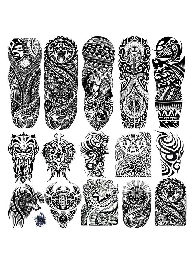 Kotbs 15 Sheets Tempoary Tattoo Sleeves for Men Women - 5 Full Arm Tattoo Sleeves & 10 Half Arm Tattoo Stickers- Realistic Temporary Tattoos for Halloween, Cosplay, and Parties - Image 1