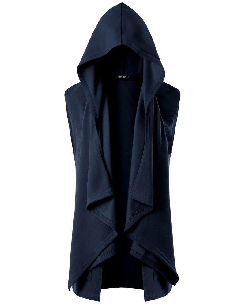 GIVON Mens Sleeveless Ruffle Shawl Collar Cardigan with Pockets / DCC035-NAVY-S - Image 2