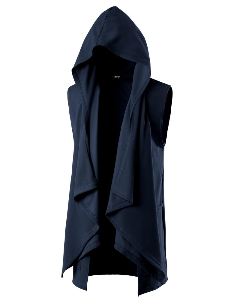 GIVON Mens Sleeveless Ruffle Shawl Collar Cardigan with Pockets / DCC035-NAVY-S - Image 1