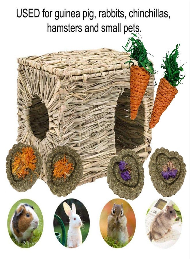 كاثسون بيت عشب للأرانب من قطعتين من كاثسون، مصنوع يدويًا من عشب البحر الطبيعي القابل للطي، مع 6 قطع من ألعاب المضغ المناسبة للأرانب والهامستر وخنازير غينيا والشنشيلة والنموس. - Image 2