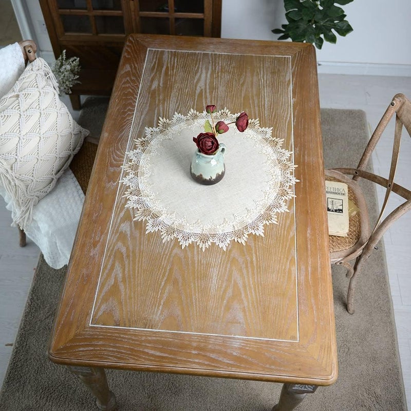 ARTABLE Grey Lace Doily Linen Table Topper Scarf Placemat Round Small Coffee Farmhouse Table Cover Rustic for Kitchen Home Dining Stone Grey 23 Inch Round - Image 3