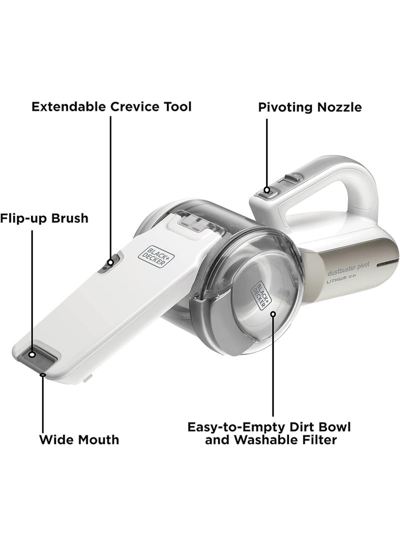 BLACK&DECKER Cordless Handheld Vacuum Cleaner, 14.4V 1.5Ah Li-Ion, 27.5 Air Watts, Pivoting Nozzle, Compact Cordless Vacuum, Ideal for Home & Car, Easy Storage - Image 2
