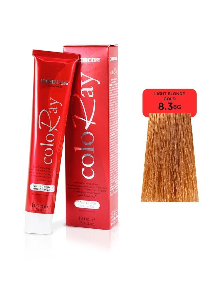 ENERCOS PROFESSIONAL Coloray Ammonia-Free Permanent Hair Color - Light Blonde Gold 8.3 - Salon-Quality, Long-Lasting Vibrant Color with Shine - 100ml