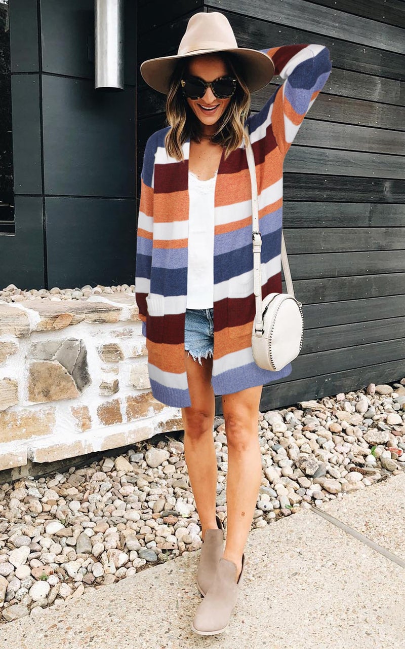 ECOWISH Women Cardigan Sweaters Long Floral Striped Winter Fall Long Sleeve Open Front Cozy Knitted Daisy Fuzzy Coats Outwear Floral Large - Image 4